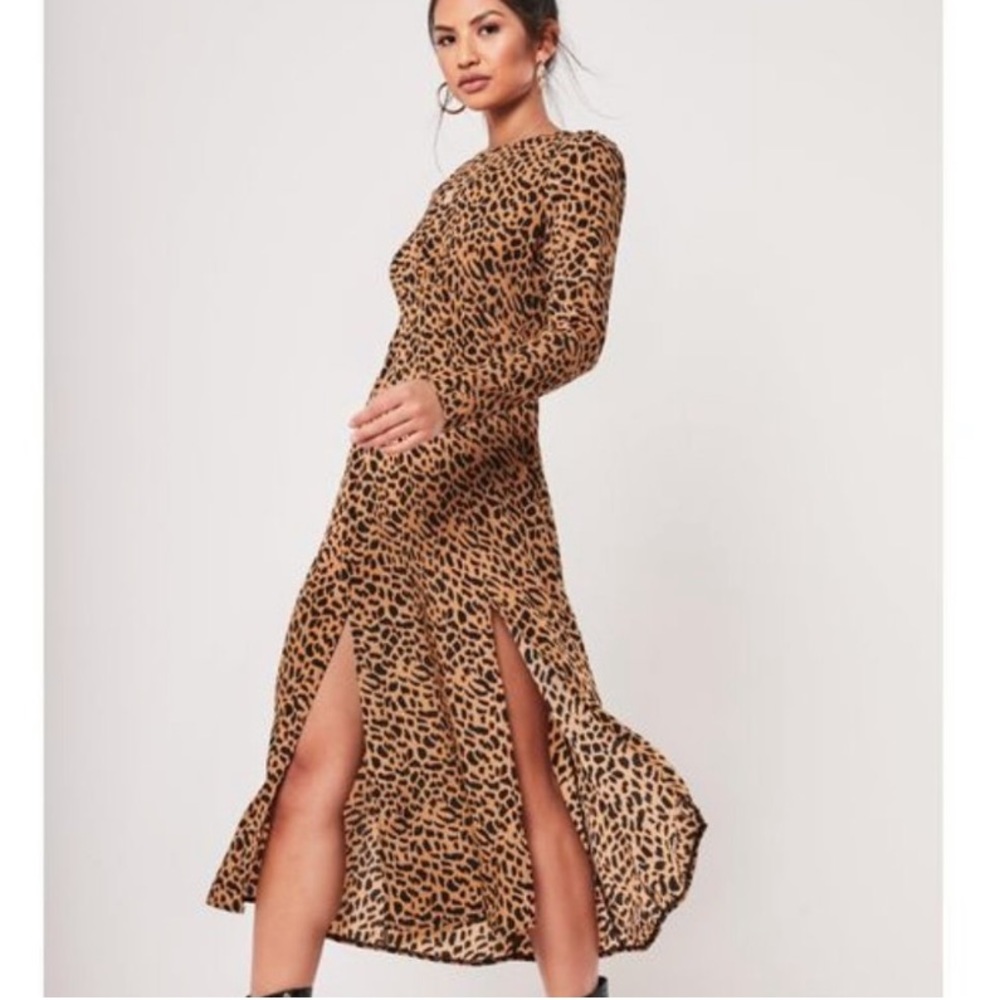 Misguided leopard print split midi
